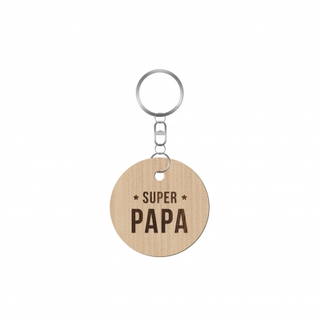 Porte-clé personnalisé en bois, modèle super papa / super maman