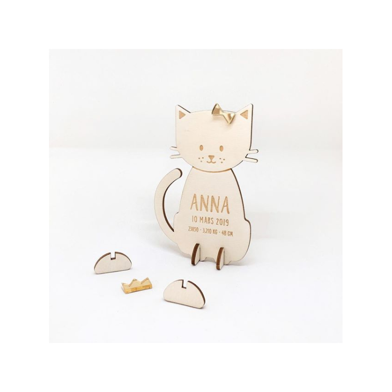 Thème chat, invitation anniversaire unique en bois - Print Your Love