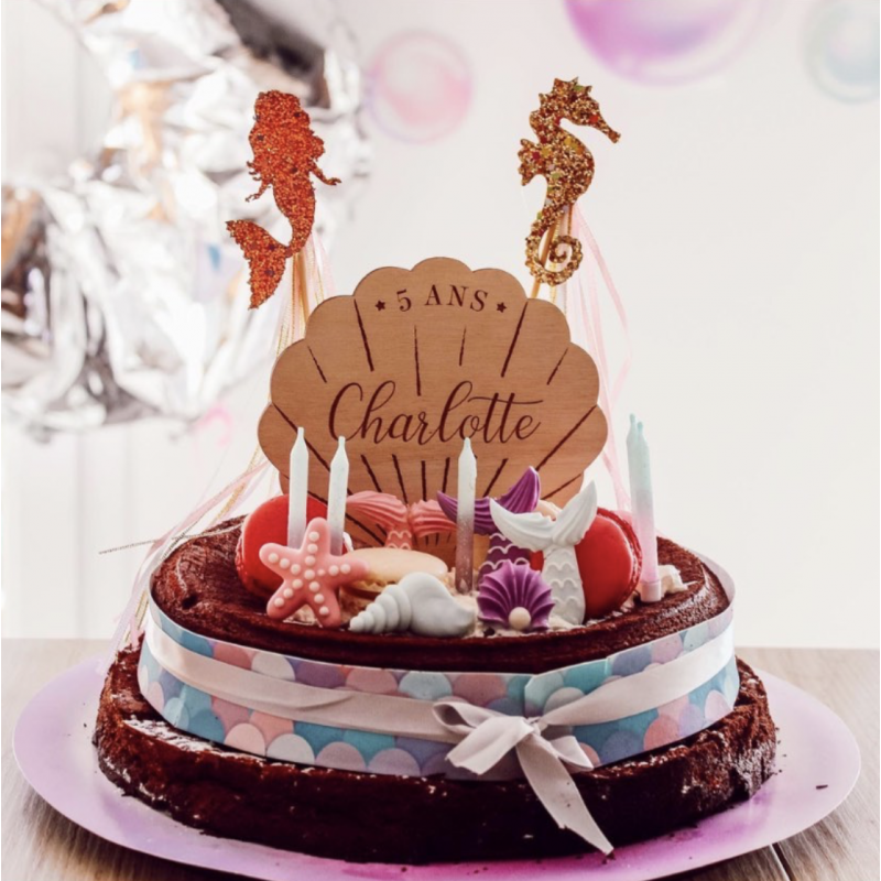Cake topper personnalisé coquillage thème sirène - Print Your Love