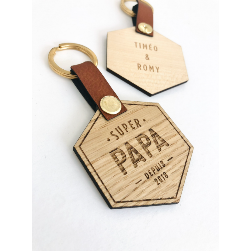 Porte-clés personnalisable bois et cuir (Papa, Parrain, Tonton ) –  Cocoonin Flame